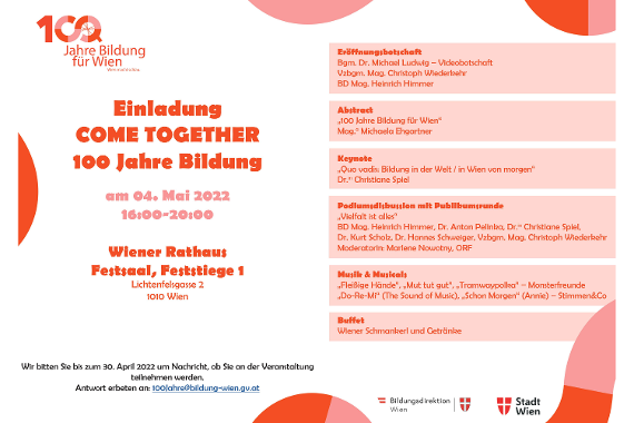 4. Mai 2022: COME TOGETHER 100 Jahre Bildung
